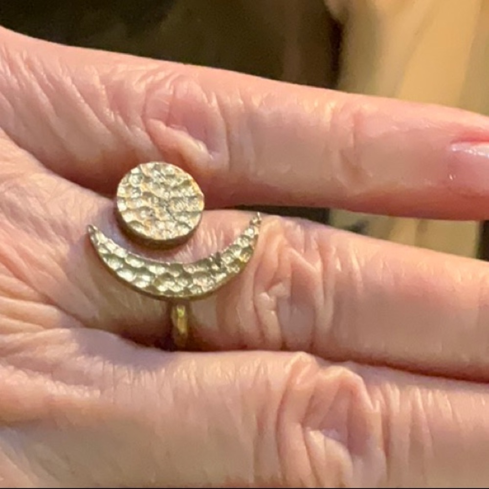 Hammered Brass Moon and Sun Ring Unsigned